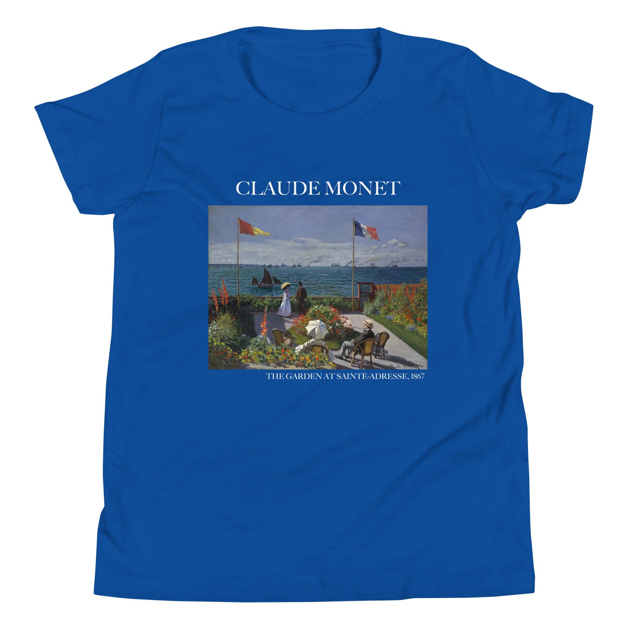 Claude Monet 'The Garden at Sainte-Adresse' Famous Painting Short Sleeve T-Shirt | Premium Youth Art Tee