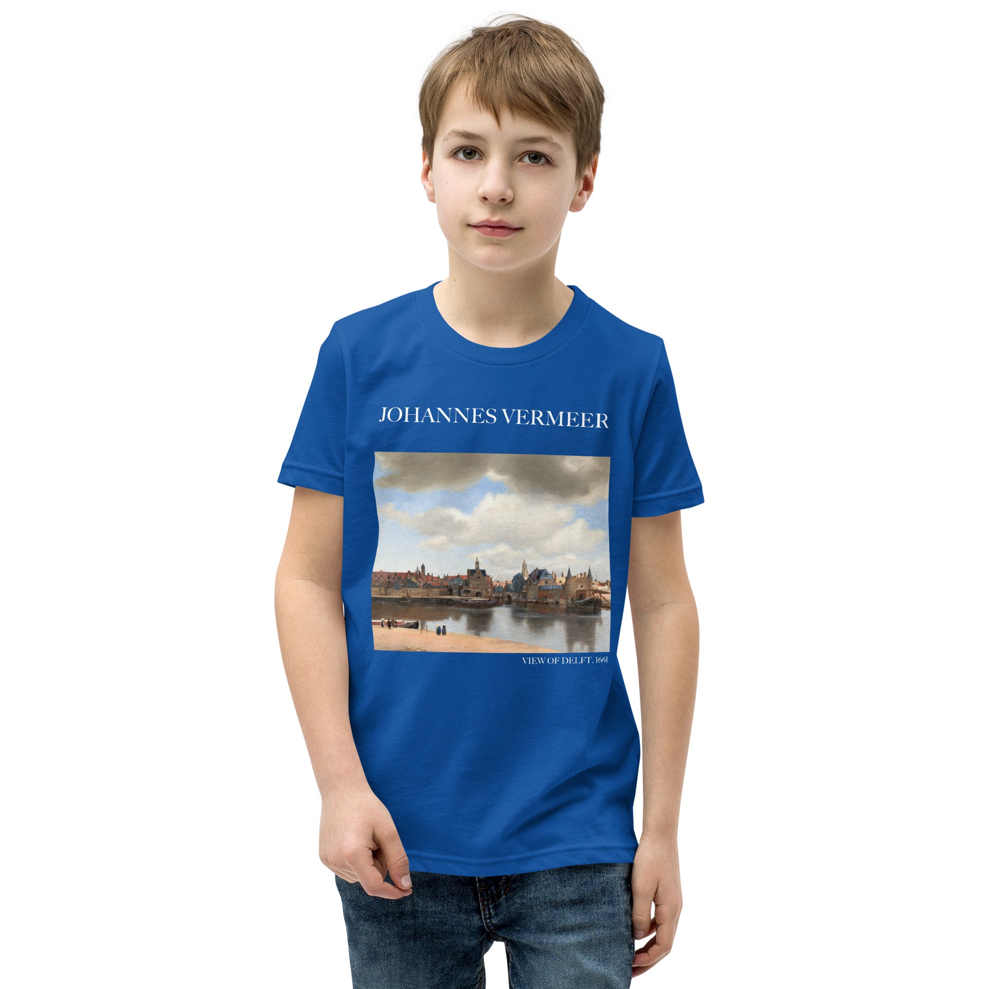 Johannes Vermeer „Ansicht von Delft“ Berühmtes Gemälde Kurzärmeliges T-Shirt | Premium Jugend Kunst T-Shirt
