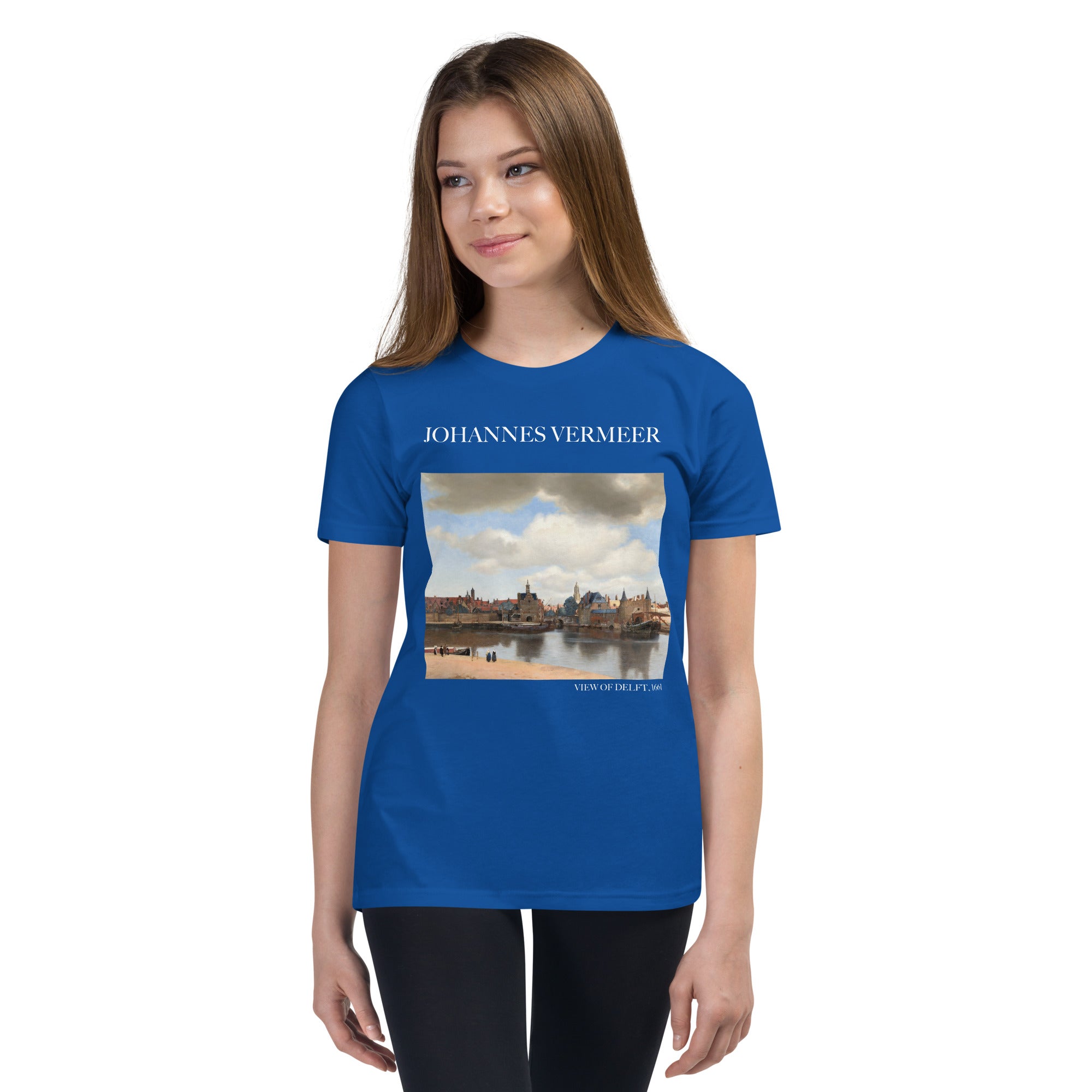 Johannes Vermeer „Ansicht von Delft“ Berühmtes Gemälde Kurzärmeliges T-Shirt | Premium Jugend Kunst T-Shirt