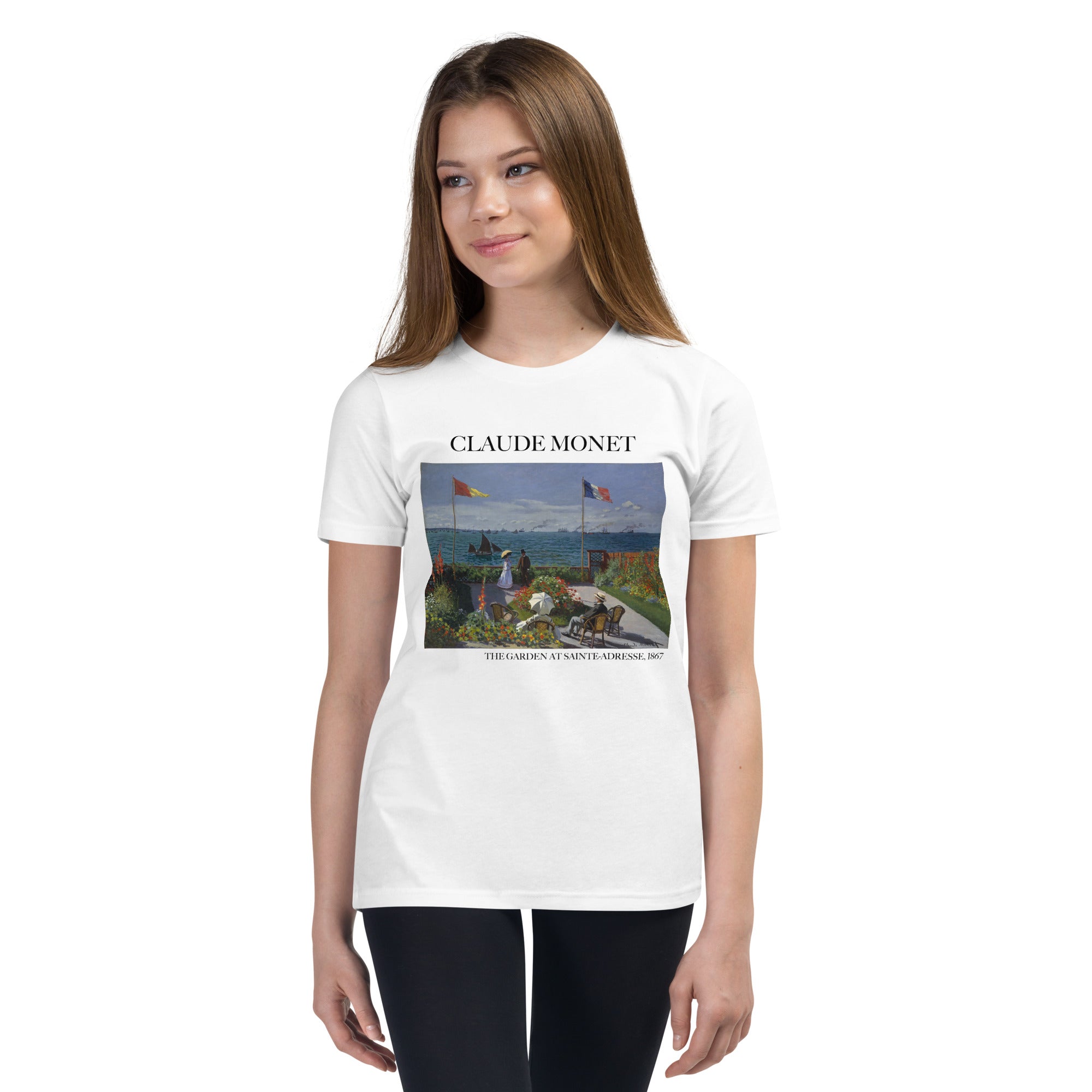 Claude Monet 'The Garden at Sainte-Adresse' Famous Painting Short Sleeve T-Shirt | Premium Youth Art Tee