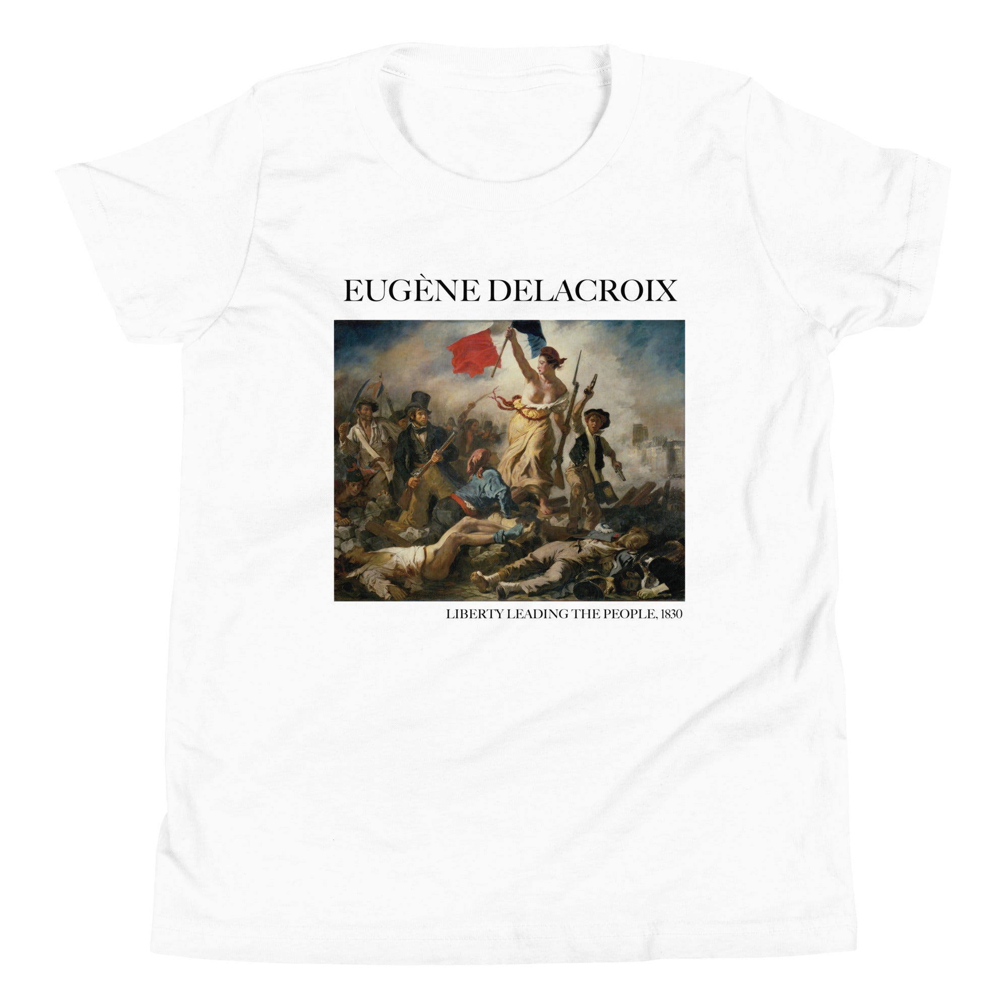 Eugène Delacroix 'Liberty Leading the People' Famous Painting Short Sleeve T-Shirt | Premium Youth Art Tee