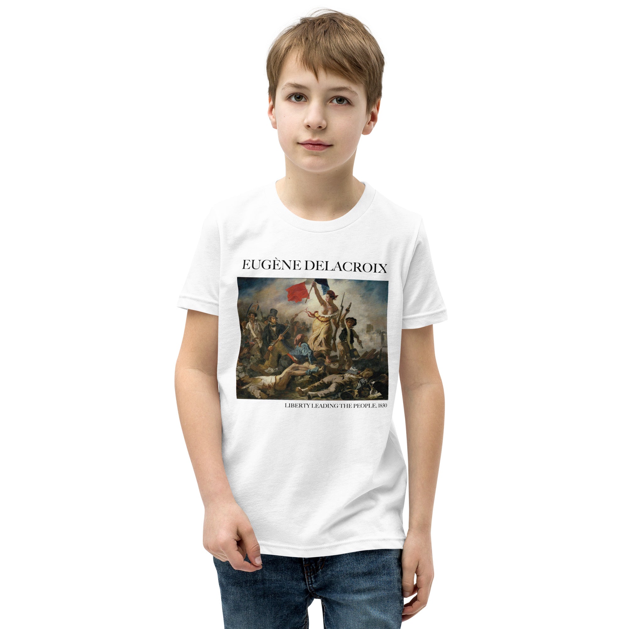 Eugène Delacroix 'Liberty Leading the People' Famous Painting Short Sleeve T-Shirt | Premium Youth Art Tee