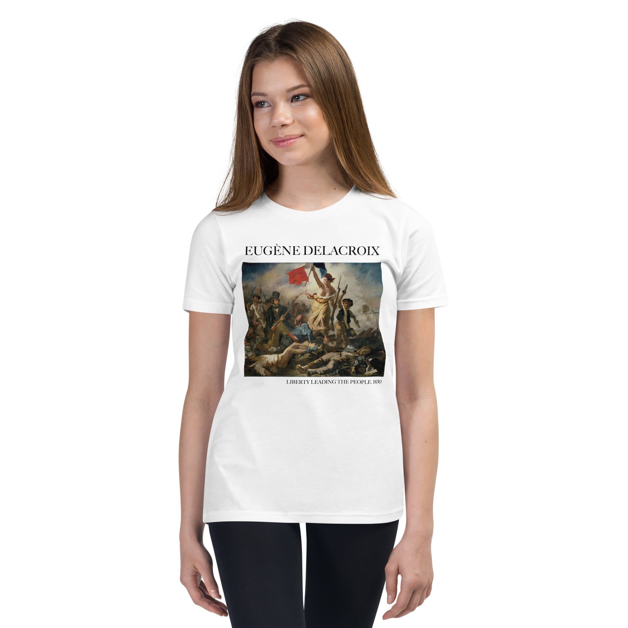 Eugène Delacroix 'Liberty Leading the People' Famous Painting Short Sleeve T-Shirt | Premium Youth Art Tee