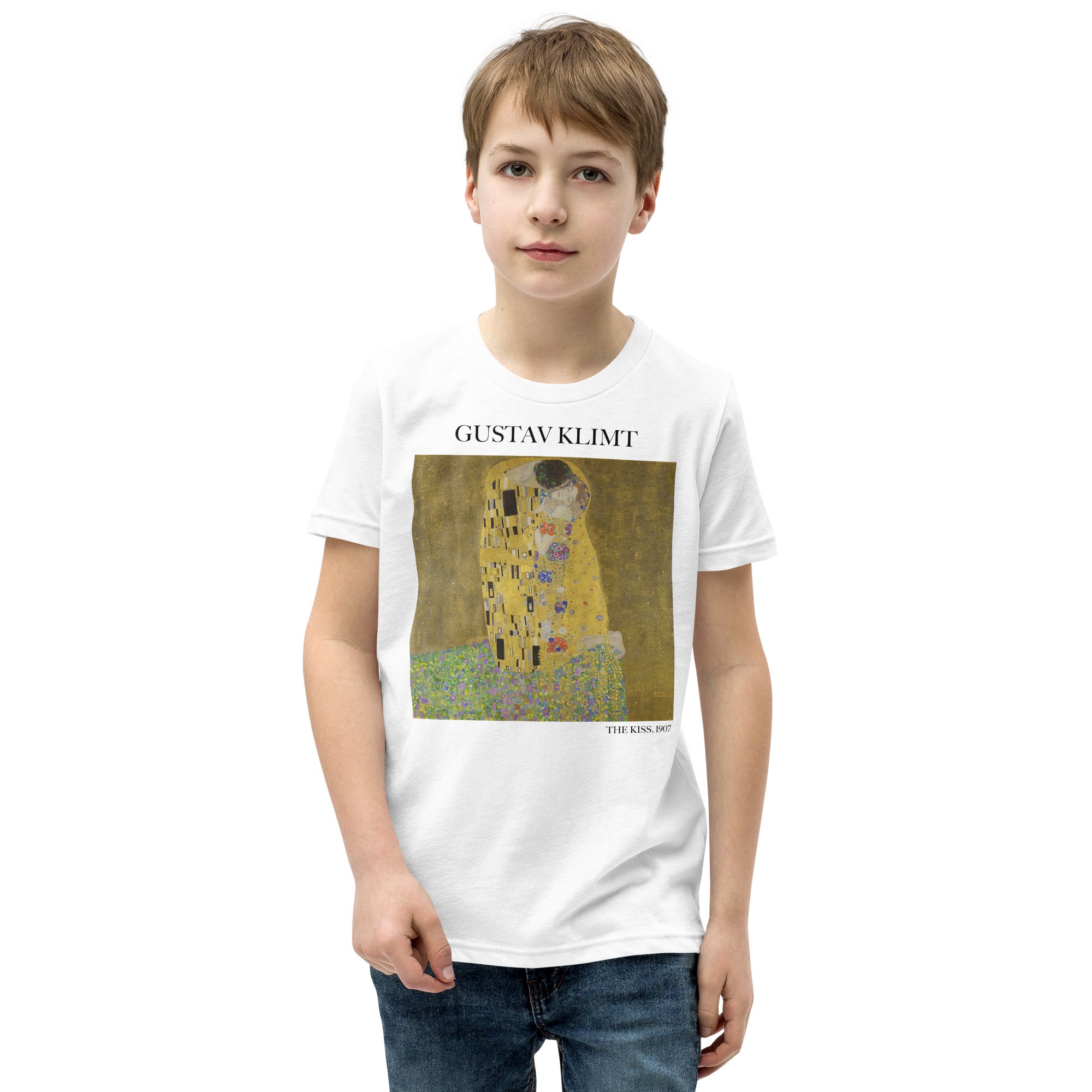 Gustav Klimt 'The Kiss' Famous Painting Short Sleeve T-Shirt | Premium Youth Art Tee