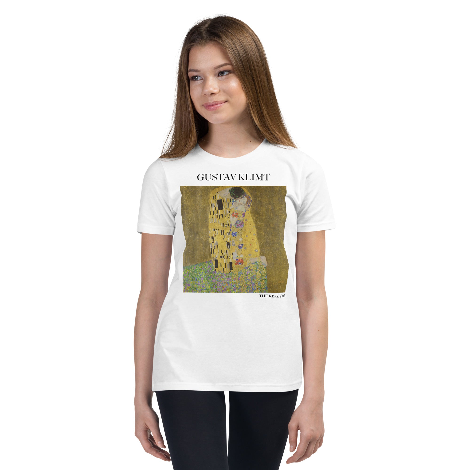 Gustav Klimt „Der Kuss“ Berühmtes Gemälde Kurzärmeliges T-Shirt | Premium Jugend Art T-Shirt