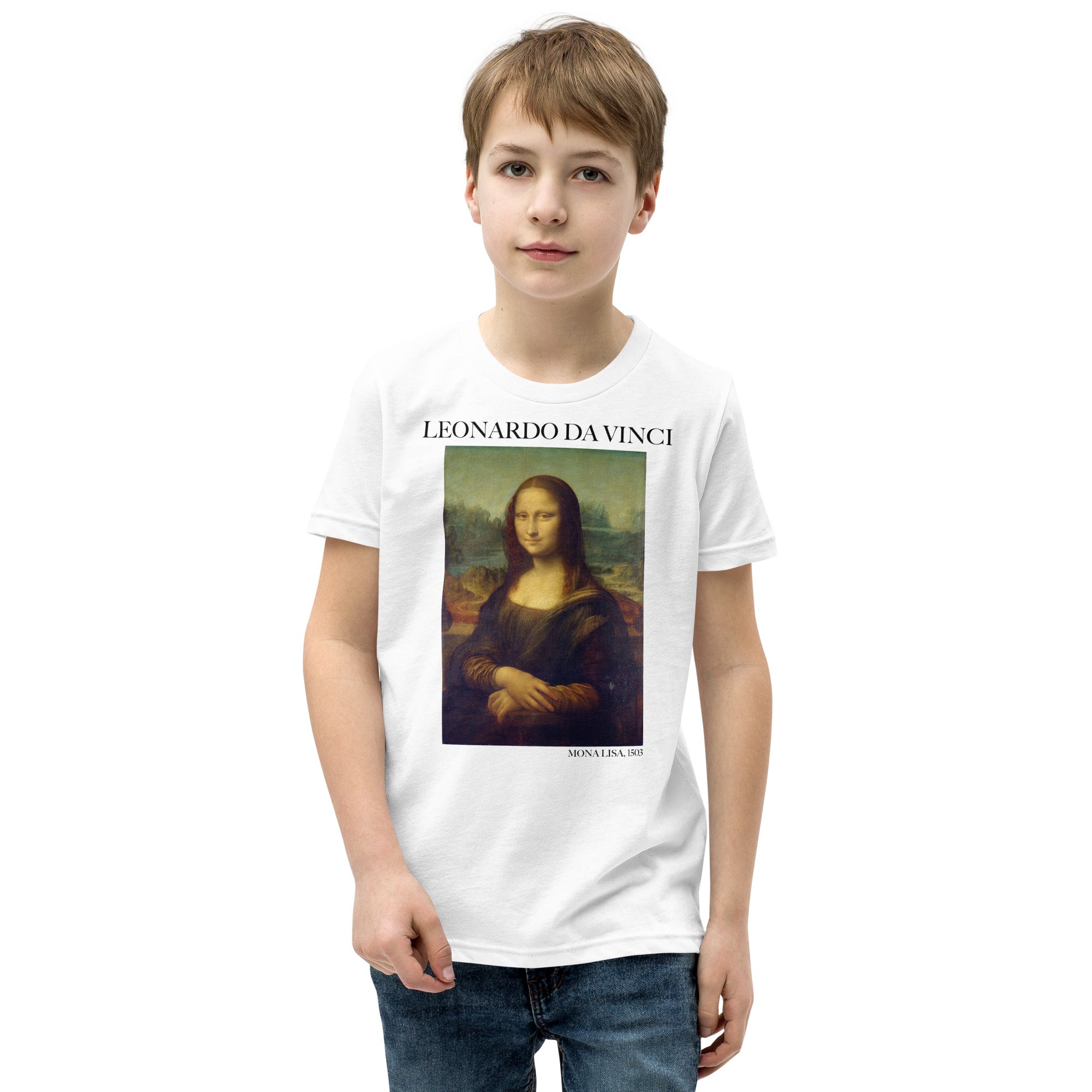 Leonardo da Vinci „Mona Lisa“, berühmtes Gemälde, kurzärmeliges T-Shirt | Premium-Kunst-T-Shirt für Jugendliche