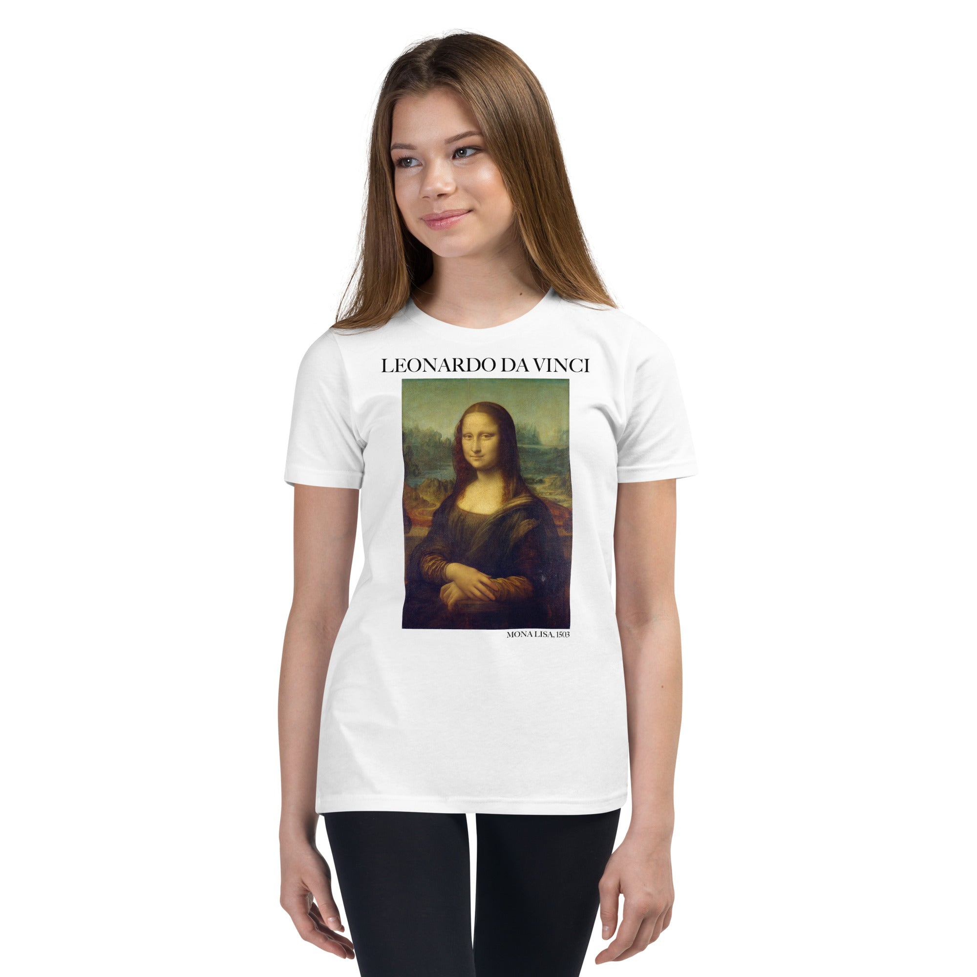 Leonardo da Vinci „Mona Lisa“, berühmtes Gemälde, kurzärmeliges T-Shirt | Premium-Kunst-T-Shirt für Jugendliche