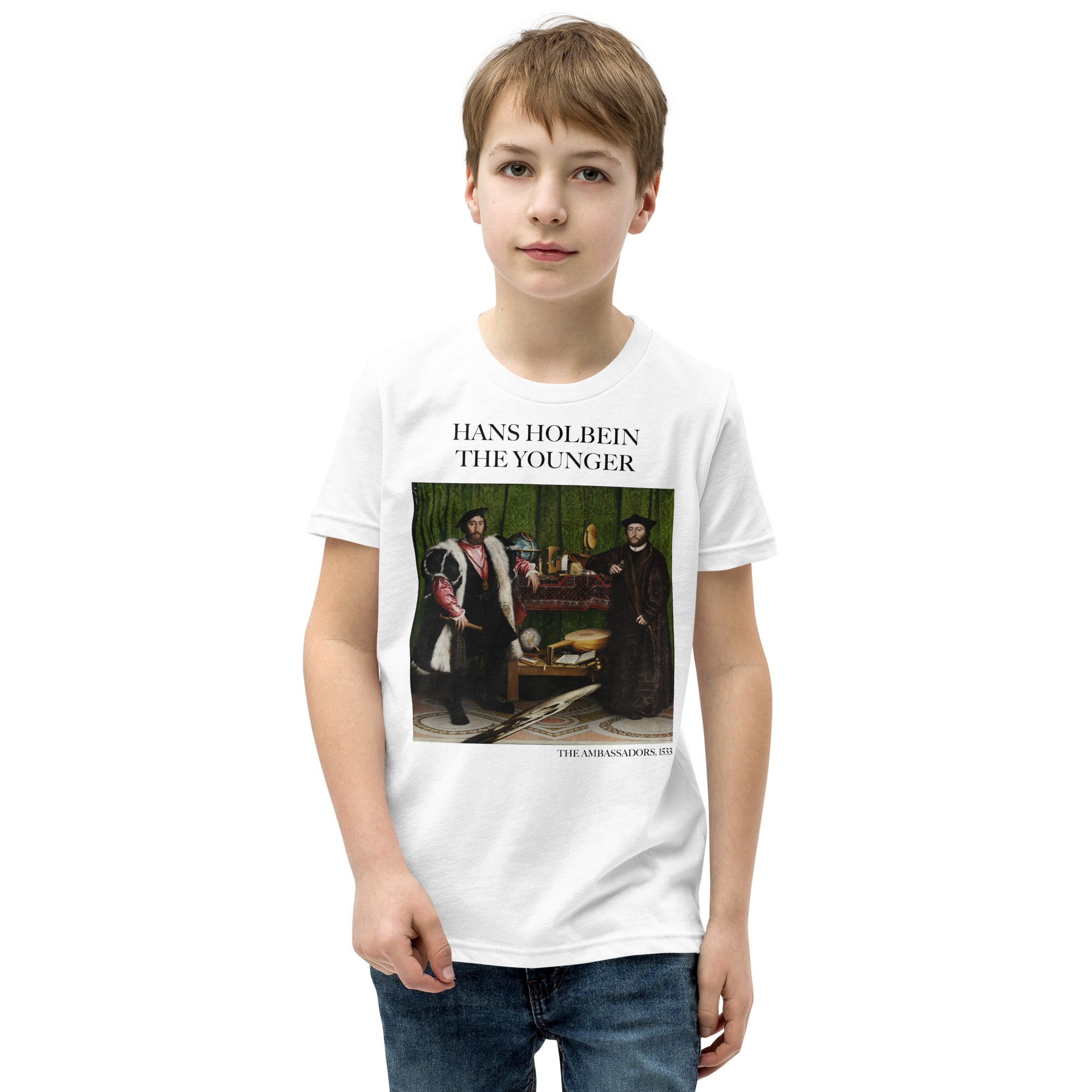 Hans Holbein the Younger 'The Ambassadors' Famous Painting Short Sleeve T-Shirt | Premium Youth Art Tee