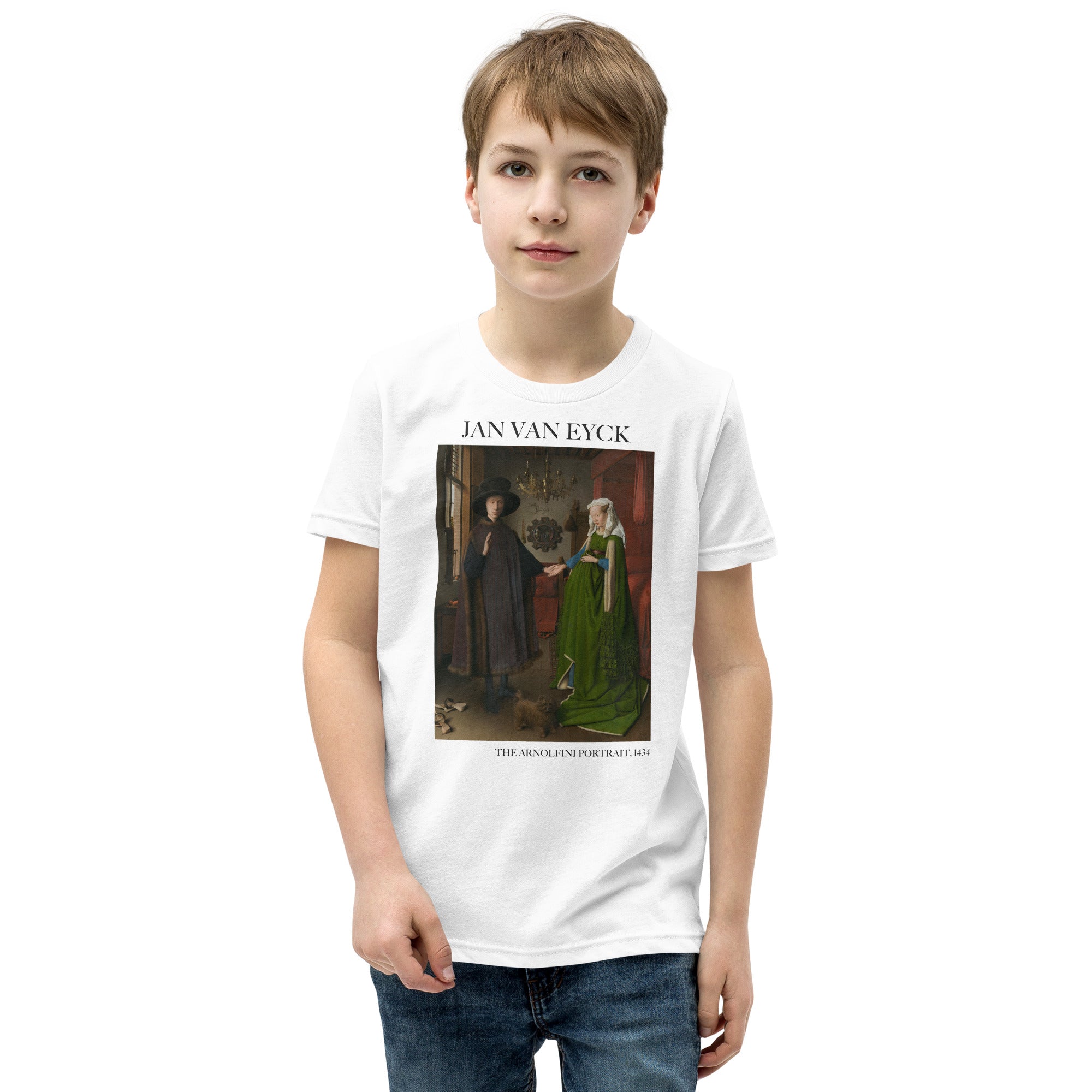 Jan van Eyck 'The Arnolfini Portrait' Famous Painting Short Sleeve T-Shirt | Premium Youth Art Tee